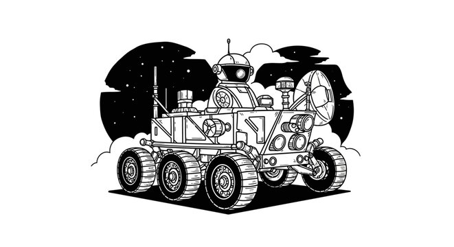 Astronaut Robot on Mars Rover, Space Exploration, Sci-Fi Illustration