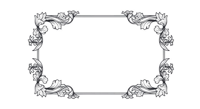 Minimalist black and white line art illustration of a geometric rectangular frame with clean borders on a solid white background, suitable for vector graphic design and borders.