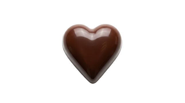 Smooth chocolate heart-shaped candy on clean white background