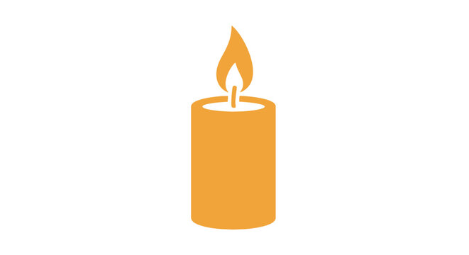 Burning orange candle with flame.