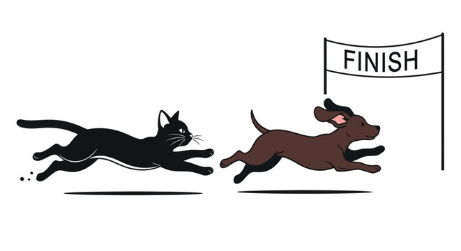 Dogs racing to finish line fast.