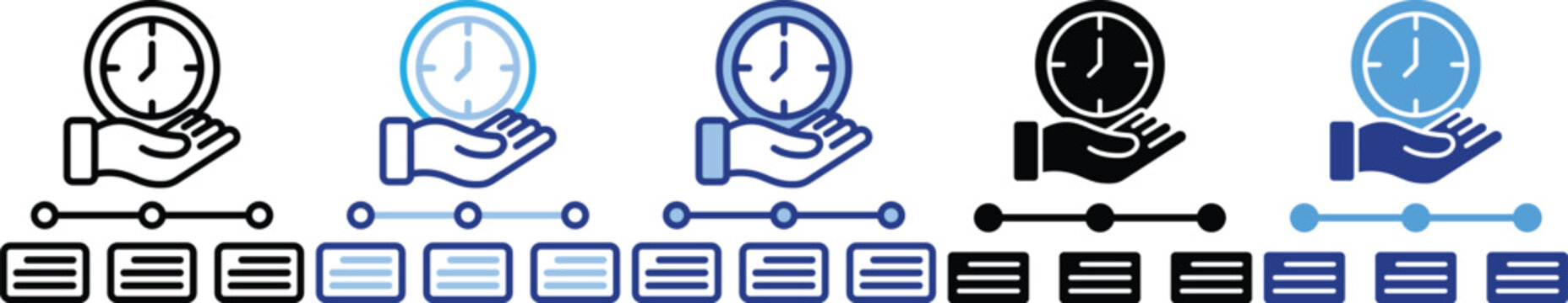 Time allocation icon set multiple style collection