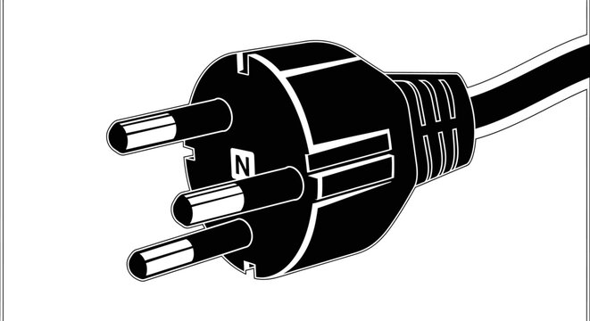 Close-up of a black electrical power plug with three prongs