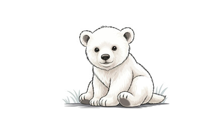 Cute polar bear cub sitting on white background, adorable arctic animal illustration. © nur