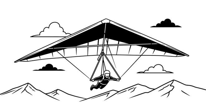 Hang Glider Pilot Flying Over Mountains, Extreme Sports Adventure, Aerial View