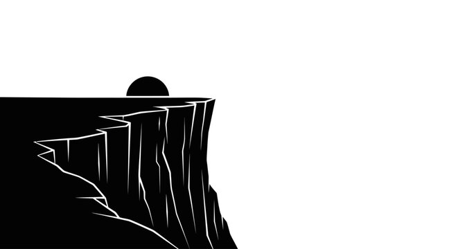 Black and white cliff edge landscape.