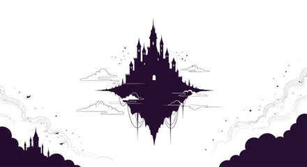 Dark Castle Silhouette with Spires Towers. © David