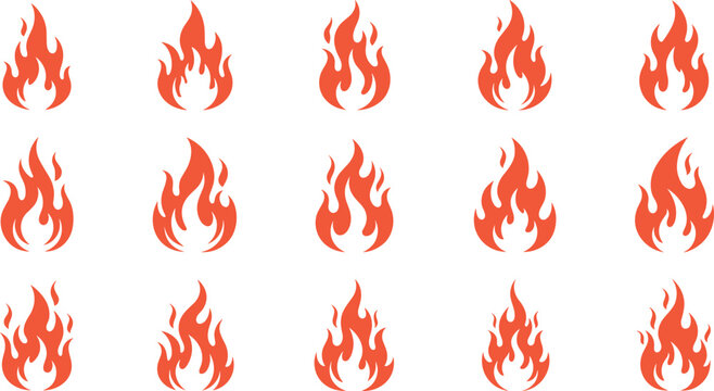 Fire Flame Icon Vector Set with Different Blaze Shapes, Heat and Burn Symbols for Danger, Energy and Warning DesignFire Flame Icon Vector Set with Different Blaze Shapes, Heat and Burn Symbols f