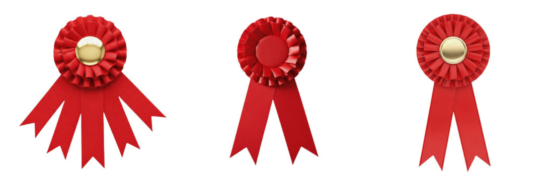Isolated Red Award Ribbon PNG Set Certificate Prize Rosette Medal Element for Competition Winner Success Celebration Graphic Design Project Material