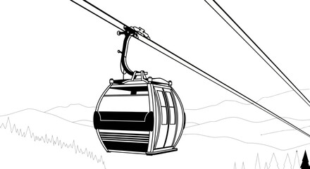 Modern Gondola Lift Cabin Suspended on Cable Over Snowy Mountains Landscape © nuha