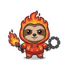 Fototapeta premium Vector illustration of a cute sloth designed with a neon inferno color palette, featuring vibrant glowing lines, detailed fur patterns, and a stylized artistic aesthetic.