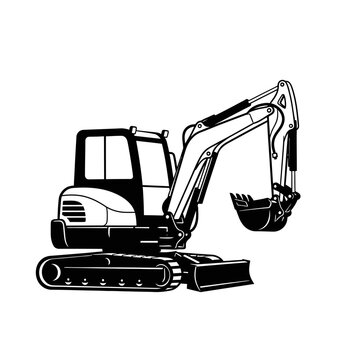 Mini Excavator Machine Icon, Construction Vehicle Vector Illustration