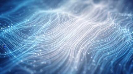 Naklejka premium Abstract Blue Flowing Waves with Glowing Particles and Light Effects