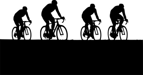 Obraz premium Black White Cycling Silhouette Vector Illustrations: Bicycle Riders and Sports 