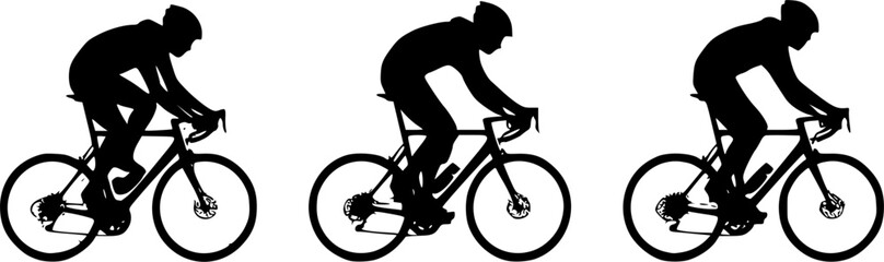 Fototapeta premium Black White Cycling Silhouette Vector Illustrations: Bicycle Riders and Sports 