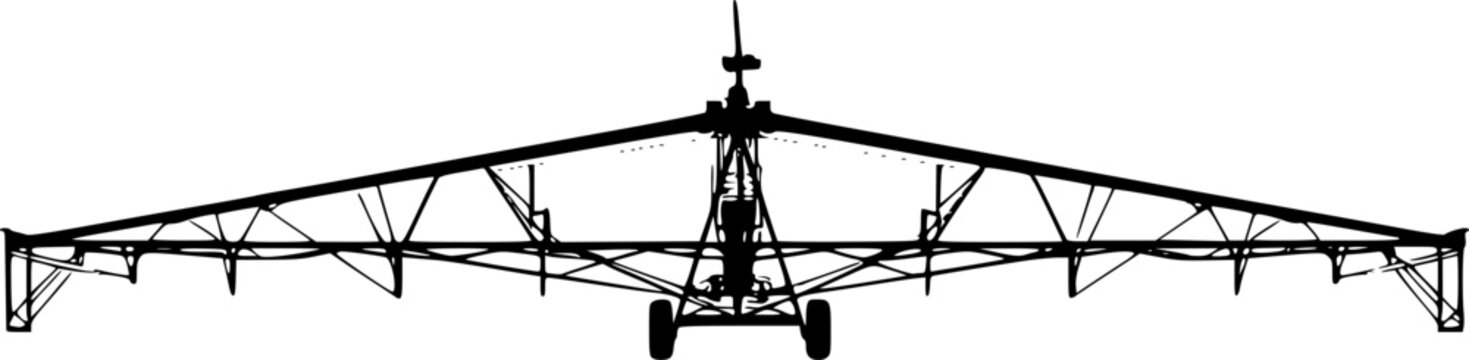 Large center pivot irrigation system silhouette isolated on white background
