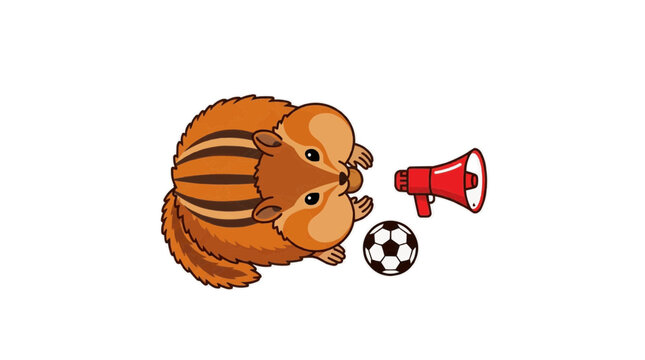 Cute chipmunk character with soccer ball and megaphone illustration Pet in the 2026 soccer world championship