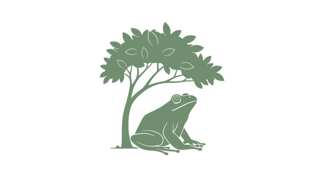 Green Frog Sitting Under Tree.