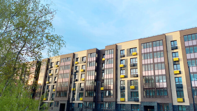 Architecture and real estate, modern residential apartment building with large panoramic windows