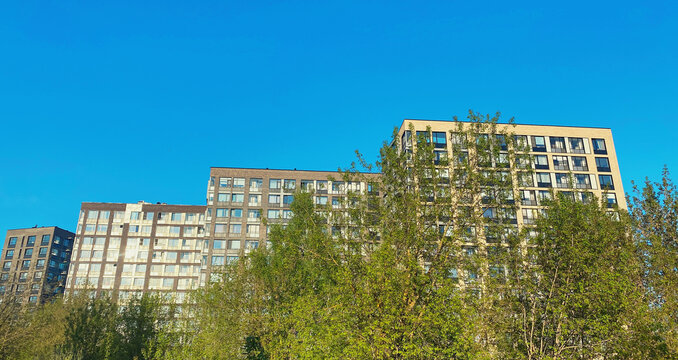 Architecture and real estate, modern residential apartment building with large panoramic windows