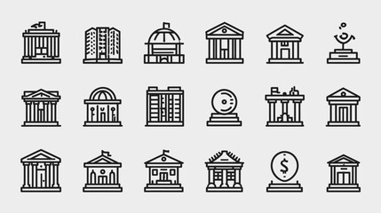 Fototapeta premium Bank and government building line icons for business.