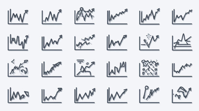 Business line chart icons showing financial growth and stock trends.