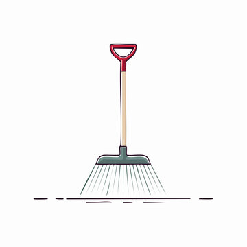 Illustration of a garden rake with a red handle