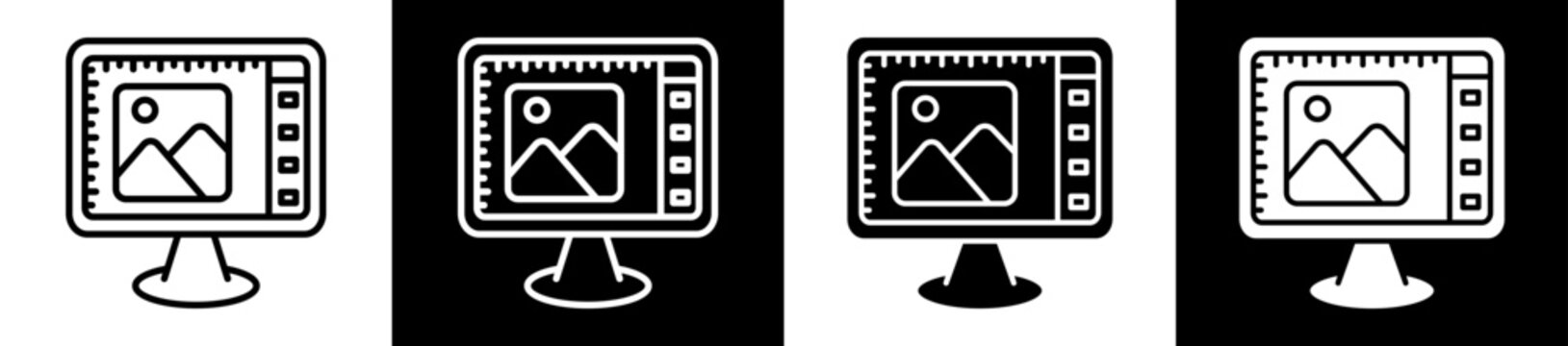 Desktop Computer Icon Black And White Vector Illustration.