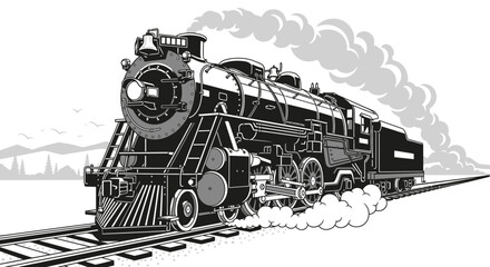 Vintage Steam Train Illustration - Black and White © sarmadi