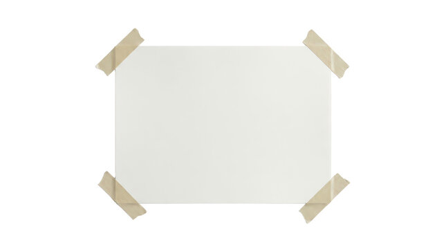 Blank White Paper Taped to Wall with Masking Tape Corners - Minimalist Creative Background
