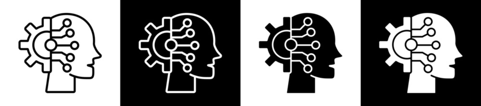 Machine Learning Icon. Two-Tone Version On Black And White Background