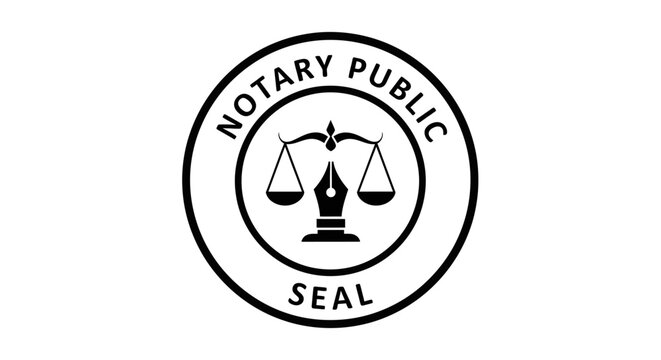 Notary Public Seal Stamp with Scales of Justice and Fountain Pen