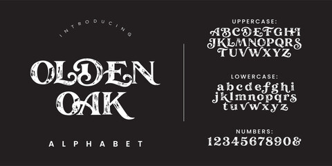 Obraz premium Olden Oak vintage decorative serif display font alphabet vector design textured lettering
