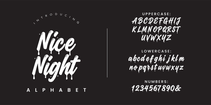 Nice Night elegant script dripping fluid font alphabet vector creative display lettering