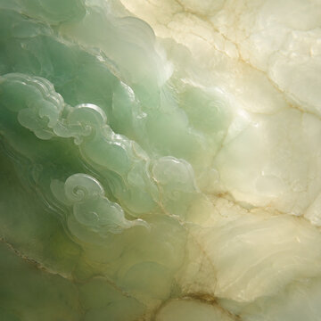 Asian translucent green jade with soft carved cloud forms, creamy stone texture, and gentle light for elegant calming design. Can be used as background.
