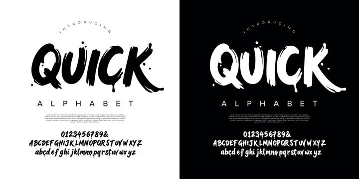 Quick splash hand drawn brush script font alphabet vector lettering design template