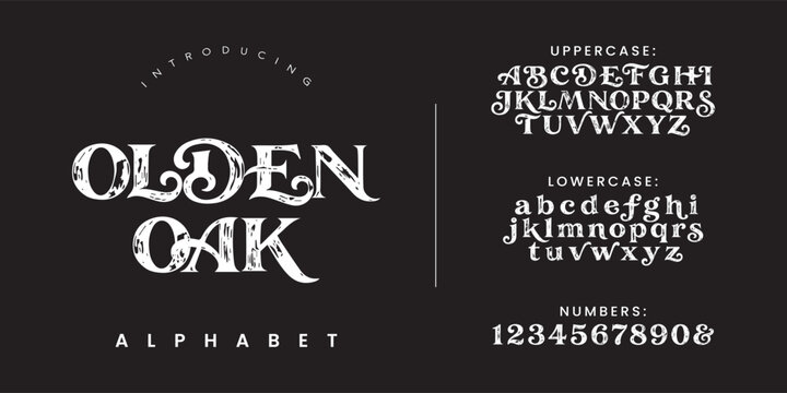 Olden Oak vintage decorative serif display font alphabet vector design textured lettering