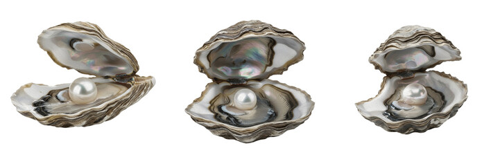 Open Oyster Shell with Large White Pearl, Isolated Marine Clam Luxury Jewel Object, Beautiful Ocean Treasure Asset on Transparent Background © QReechina