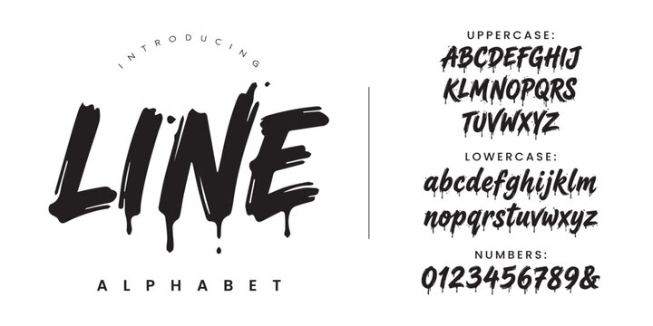 Line street art graffiti brush font dripping paint alphabet vector lettering collection