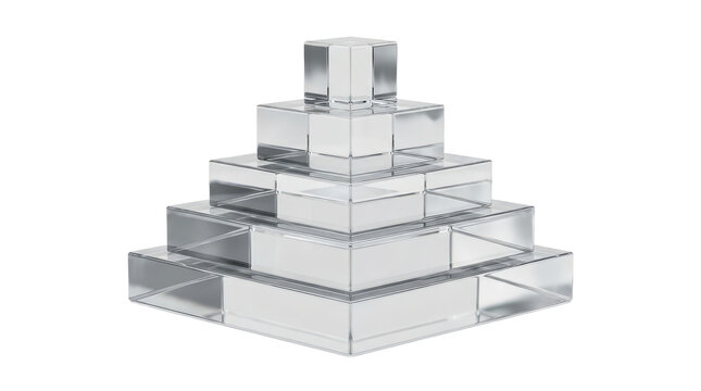 Transparent glass pyramid structure with geometric cube stacking