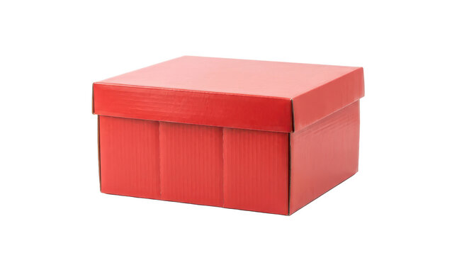 Red Cardboard Shipping Box with Lid on White Background