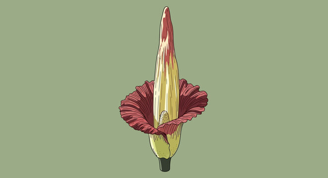 Amorphophallus Titanum Flower Bud Isolated on Pale Green Background