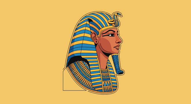Ancient Egyptian Pharaoh Bust Illustration with Nemes Headdress
