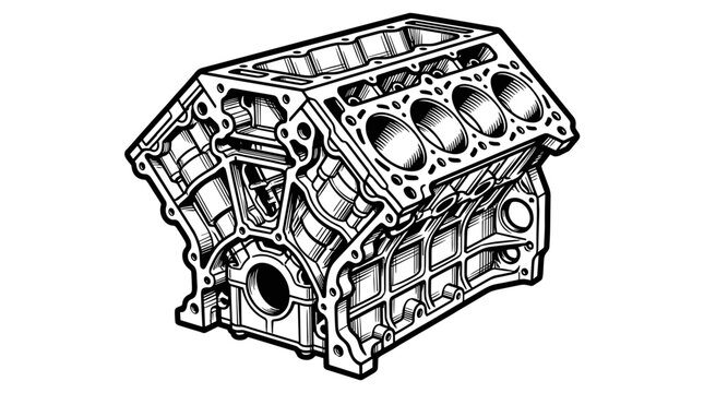 V8 Engine Block Illustration Mechanical Component.