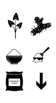 Arrowroot Starch Production, Ingredients, and Usage Icons