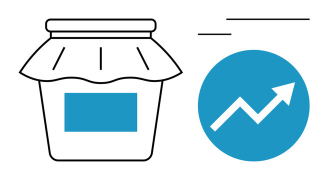 E-commerce, startups, small business trends, marketing, homemade goods, consumer behavior. Jar with a cover next to an upward arrow graph. E-commerce and resourcefulness concepts