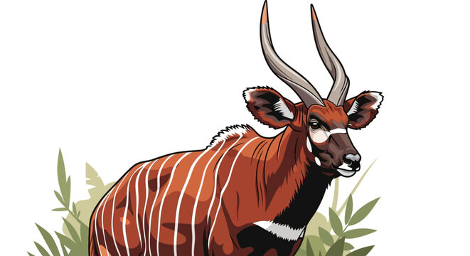 Bongo Antelope Illustration: Majestic Forest Dweller with Striped Coat and Spiraled Horns