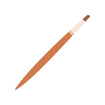 Cartoon paintbrush doodle in soft brown color. Cute paint brush tool as simple art craft object. Minimal icon for children art, painter workshop or school class, flat stationery supply for creative