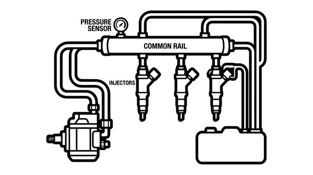 Diagram of a Common Rail Diesel Fuel Injection System.