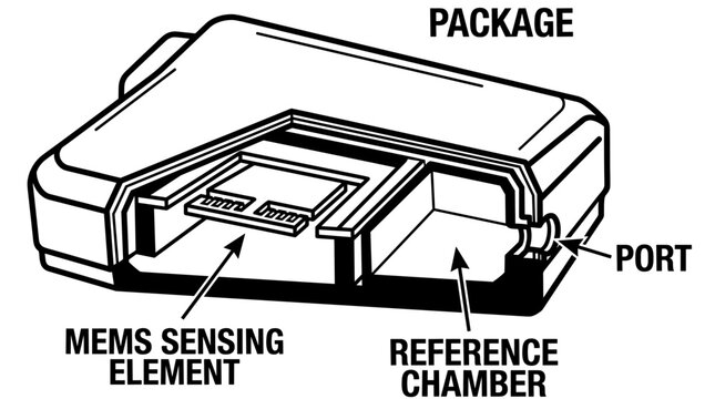 Diagram of a MEMS sensing element with reference chamber and port.